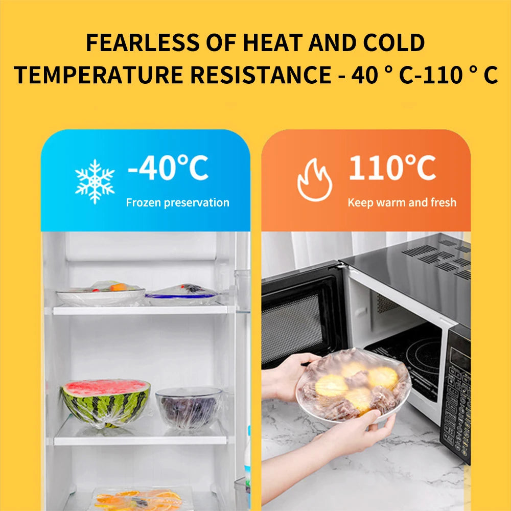 500/50Pcs Disposable Food Cover Fruit Food Cover Elastic Plastic Shower Cap Food Grade Storage Bag Kitchen Organizer Cling Film.