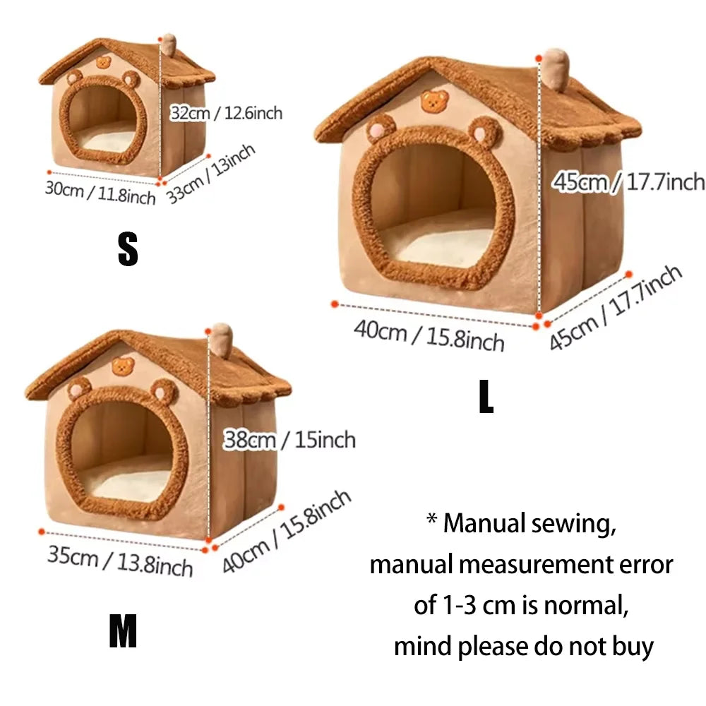 All Seasons Warm Washable Cat Dog House Indoor Soft Removable Cushion Pet Bed Kennel for Small Medium Pets Durable Pet Supplies.