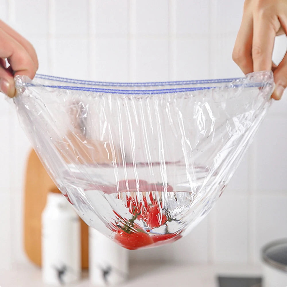 500/50Pcs Disposable Food Cover Fruit Food Cover Elastic Plastic Shower Cap Food Grade Storage Bag Kitchen Organizer Cling Film.