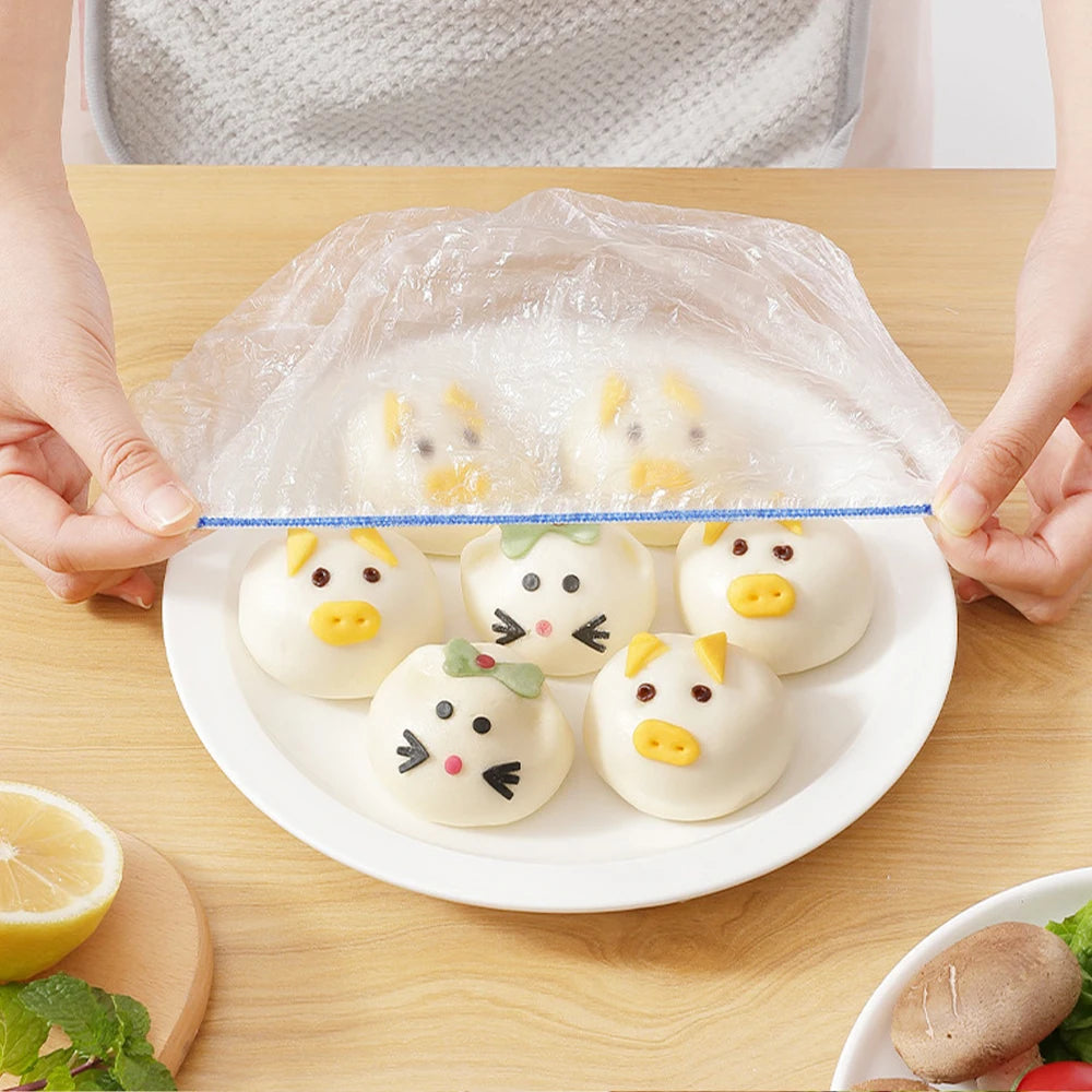500/50Pcs Disposable Food Cover Fruit Food Cover Elastic Plastic Shower Cap Food Grade Storage Bag Kitchen Organizer Cling Film.