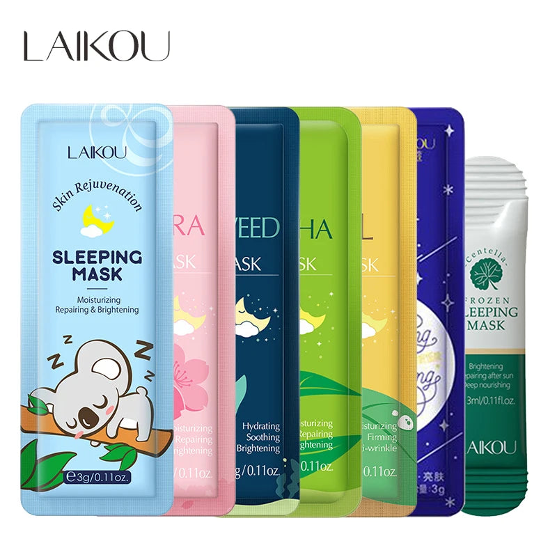 LAIKOU 7pcs Moisturizing Facial Mask Hydrating Sleeping Face Sheet Masks Repairing & Nourishing Night Face Mask Skin Care.