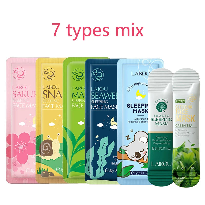 LAIKOU 7pcs Moisturizing Facial Mask Hydrating Sleeping Face Sheet Masks Repairing & Nourishing Night Face Mask Skin Care.