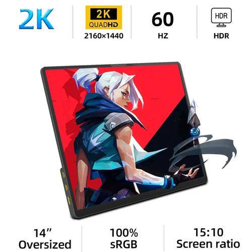 ZSUS 2160*1440  14-inch 2K Portable Monitor 60HZ For Laptop XBox PS4 / 5 Switch TV Box Cell Phone PC Extension  Mobile.