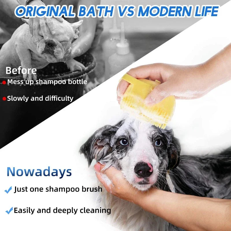 Pet Dog Shampoo Brush 2.7oz 80ml Cat Massage Comb Grooming Scrubber  for Bathing Short Hair Soft Silicone Rubber.