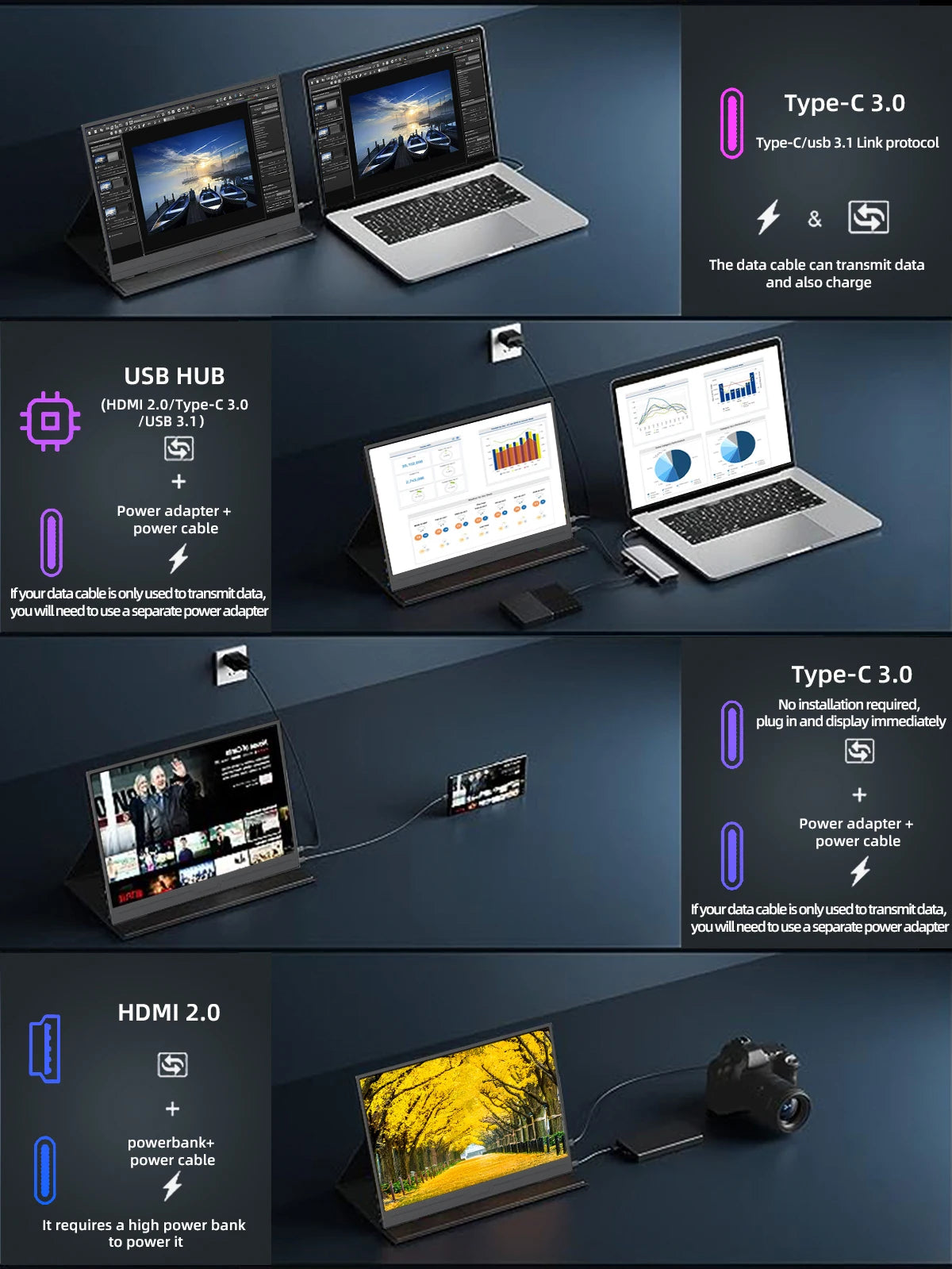 ZSUS 2160*1440  14-inch 2K Portable Monitor 60HZ For Laptop XBox PS4 / 5 Switch TV Box Cell Phone PC Extension  Mobile.