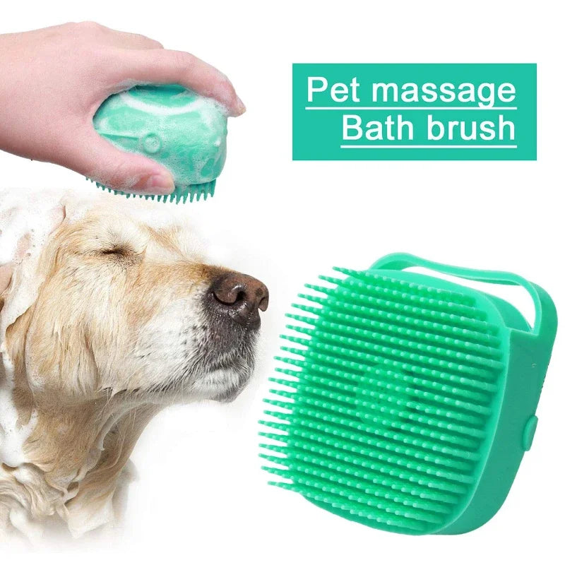 Pet Dog Shampoo Brush 2.7oz 80ml Cat Massage Comb Grooming Scrubber  for Bathing Short Hair Soft Silicone Rubber.