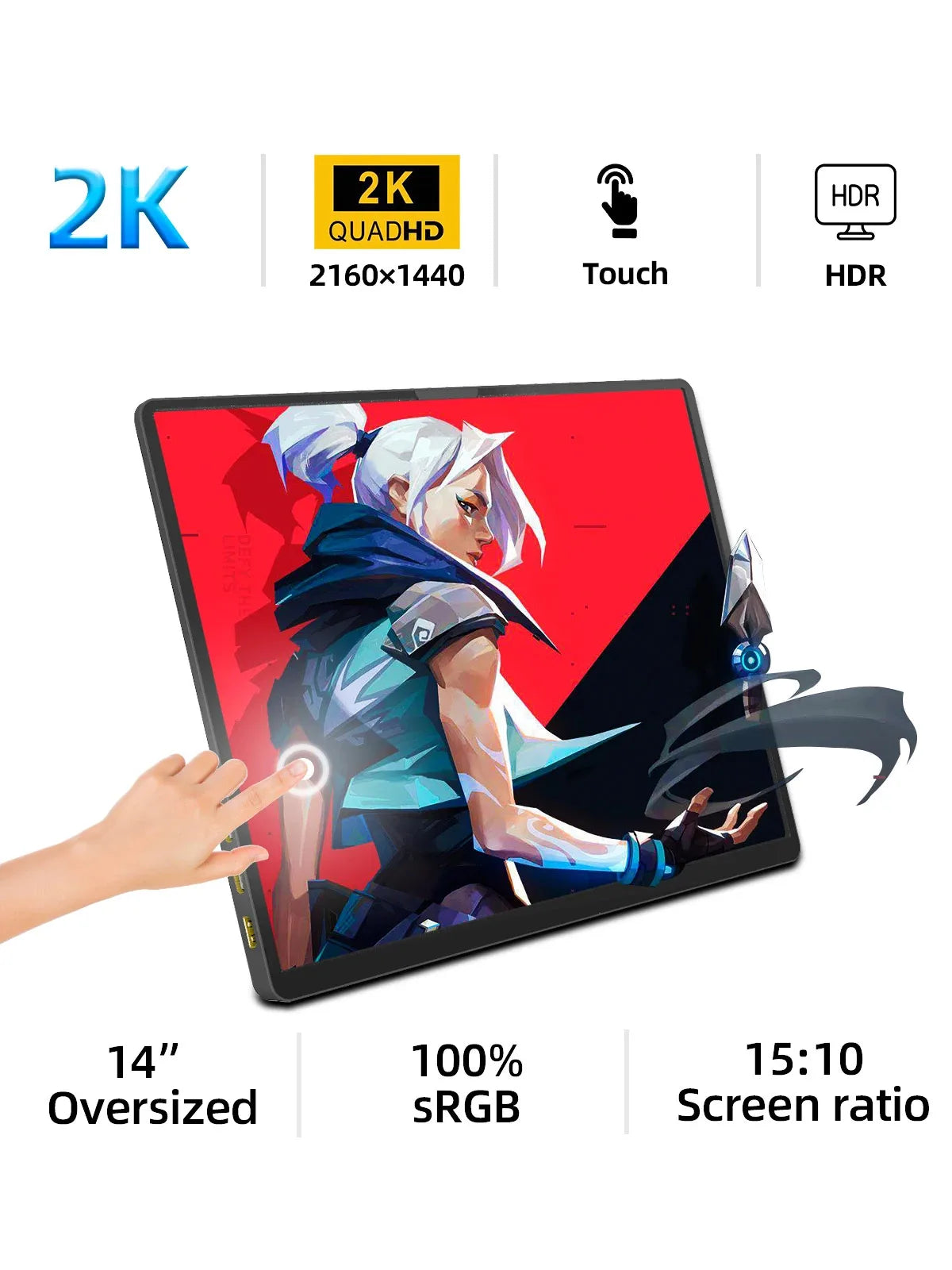ZSUS 2160*1440  14-inch 2K Portable Monitor 60HZ For Laptop XBox PS4 / 5 Switch TV Box Cell Phone PC Extension  Mobile.