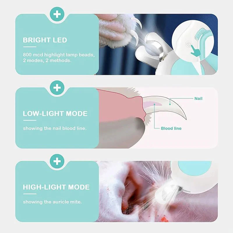 LED Light Cat Dog Nail Clipper Cutter Professional Pet Claw Trimmer with Safety Lock Puppy Kitten Animals Care Grooming Tool Kit.