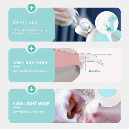 LED Light Cat Dog Nail Clipper Cutter Professional Pet Claw Trimmer with Safety Lock Puppy Kitten Animals Care Grooming Tool Kit.