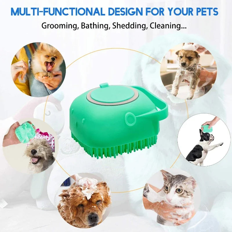 Pet Dog Shampoo Brush 2.7oz 80ml Cat Massage Comb Grooming Scrubber  for Bathing Short Hair Soft Silicone Rubber.